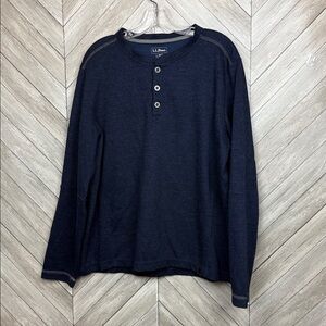 LL Bean Men's Wool Blend Henley Blue Shirt Long